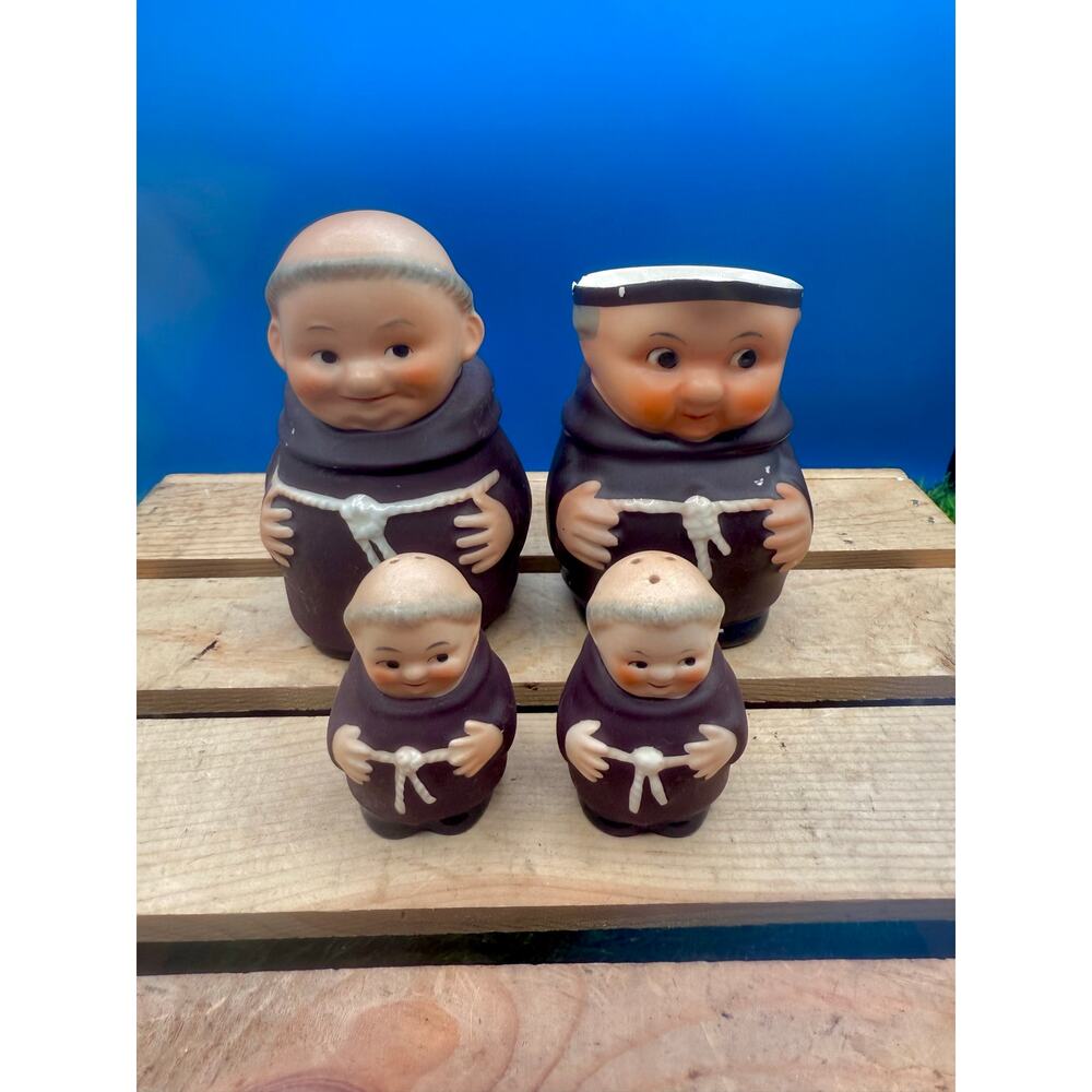 Vintage Friar Tuck Goebel Hummel Ceramic Pitcher and Salt & Pepper Shaker Set